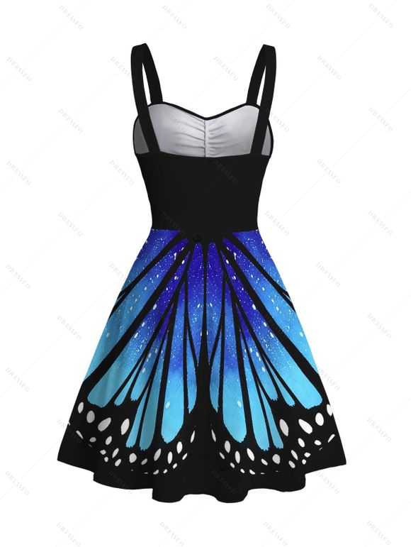 Vacation Dress Vintage Ombre Butterfly Wing Print Ruched Bust Mini Dress - Bleu profond XXXXXL | US 20