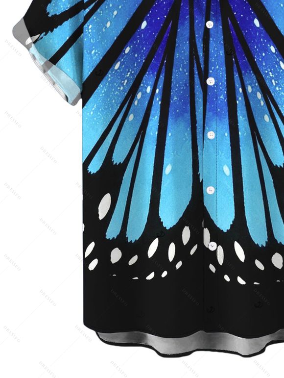 Men's Vacation Shirt Vintage Ombre Butterfly Wing Print Button Up Shirt - Bleu profond 5XL