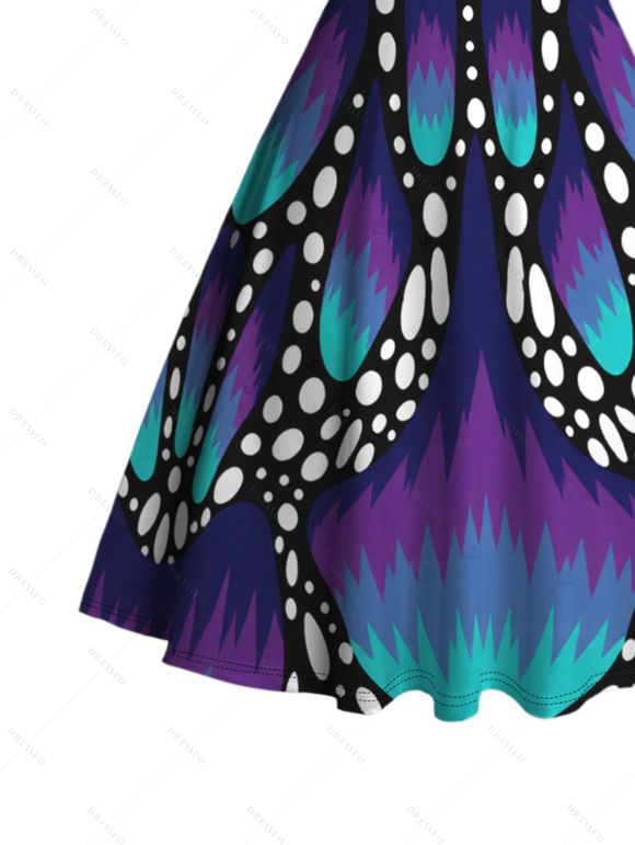 Vintage Dress Colorblock Butterfly Wing Print Ruched Bust Mini Dress - Bleu profond S | US 4