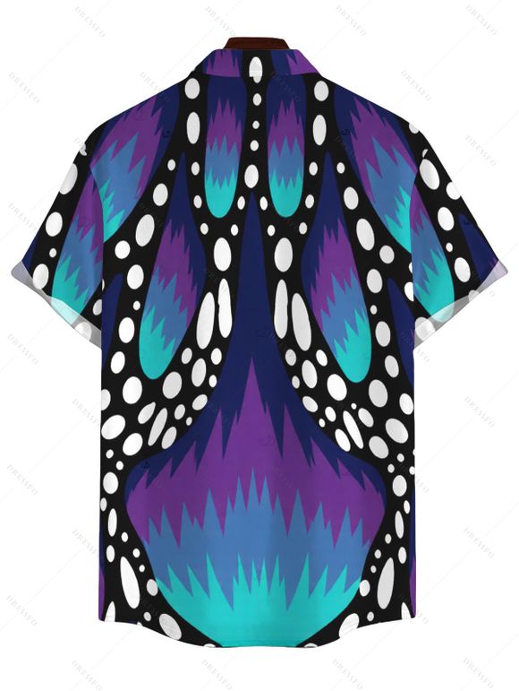 Men's Vintage Shirt Colorblock Butterfly Wing Print Button Up Shirt - Bleu profond S