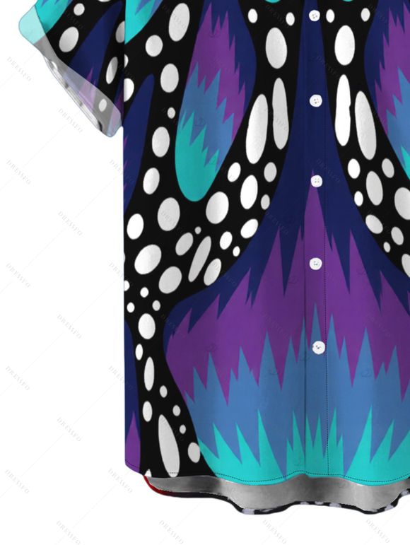 Men's Vintage Shirt Colorblock Butterfly Wing Print Button Up Shirt - Bleu profond S