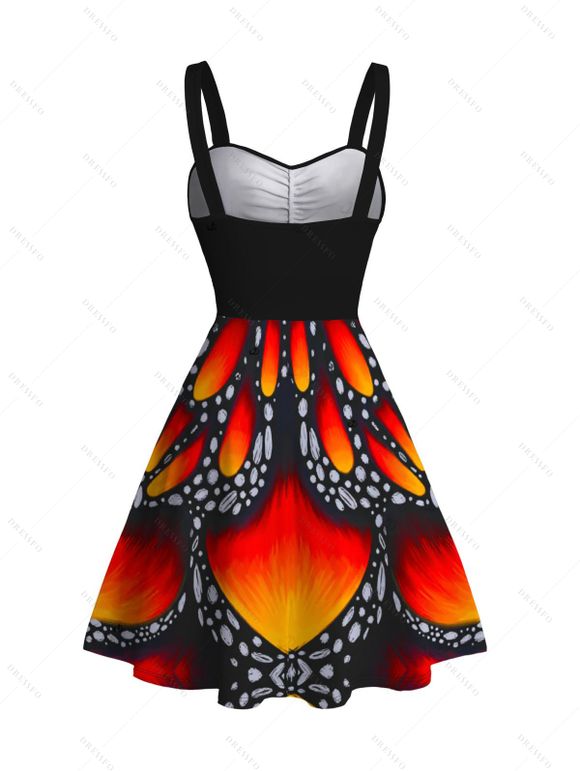 Vintage Couple Outfit Colorblock Butterfly Wing Print Ruched Bust Mini Dress and Shirt Set - Orange vif S | US 4