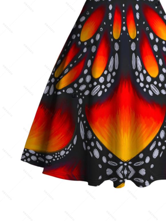 Vintage Couple Outfit Colorblock Butterfly Wing Print Ruched Bust Mini Dress and Shirt Set - Orange vif S | US 4