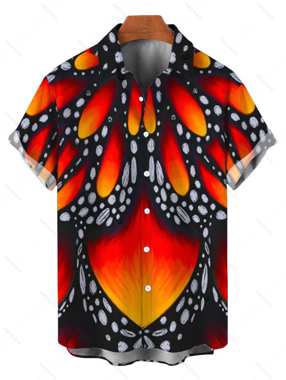 Vintage Couple Outfit Colorblock Butterfly Wing Print Ruched Bust Mini Dress and Shirt Set - Orange vif S | US 4