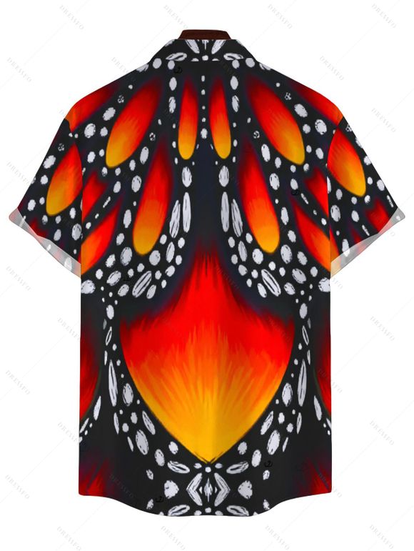 Vintage Couple Outfit Colorblock Butterfly Wing Print Ruched Bust Mini Dress and Shirt Set - Orange vif S | US 4
