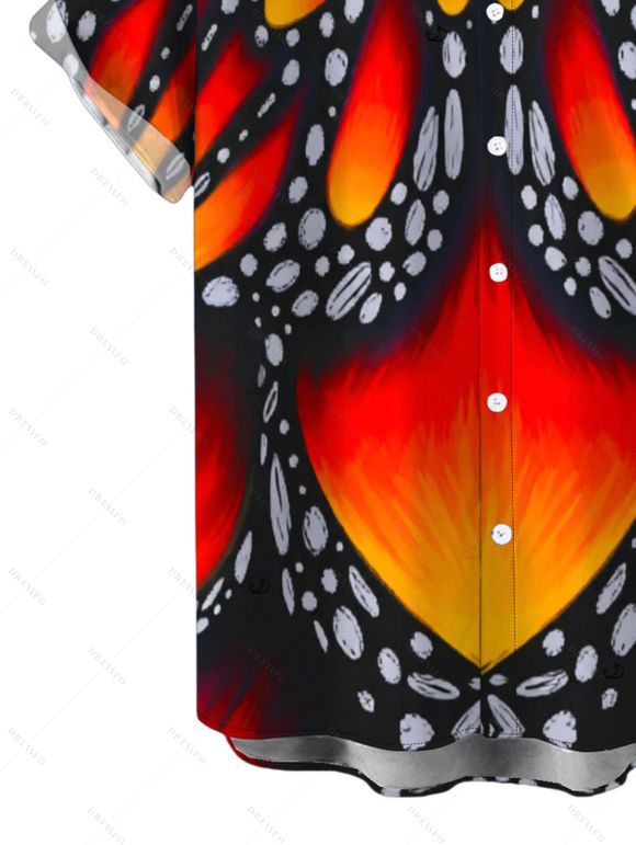 Vintage Couple Outfit Colorblock Butterfly Wing Print Ruched Bust Mini Dress and Shirt Set - Orange vif S | US 4