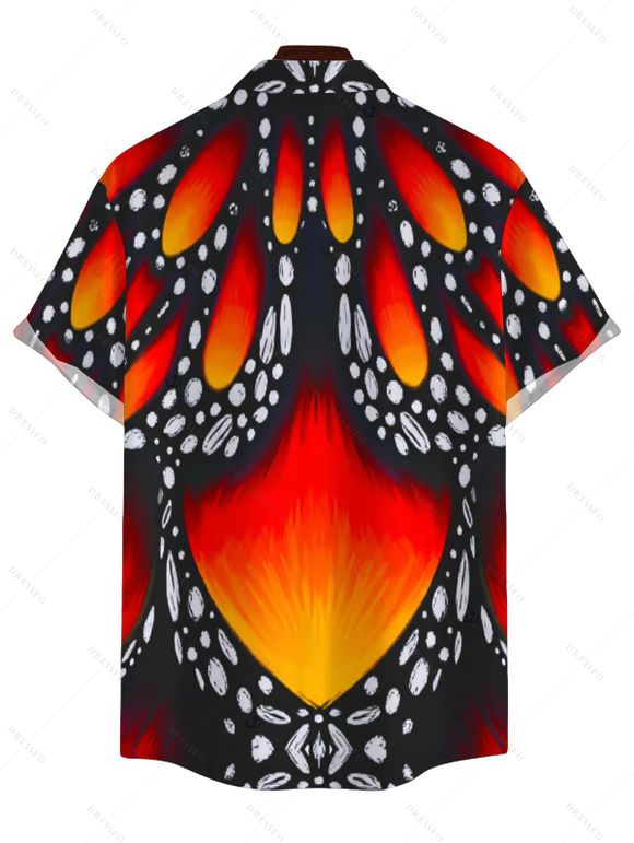 Men's Vintage Shirt Colorblock Butterfly Wing Print Button Up Shirt - Orange vif XL