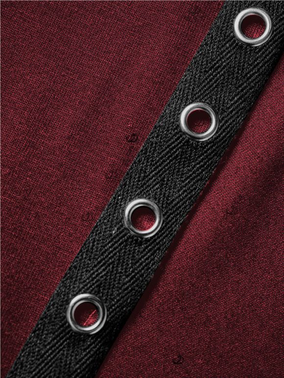 Sweat à capuche à lacets de couleur unie, haut à manches longues et œillets cintré - Rouge Vineux S | US 4