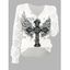 Pull gothique à col en V ajouré avec imprimé papillon et ailes croisées - Beige M | US 6