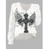 Pull gothique à col en V ajouré avec imprimé papillon et ailes croisées - Beige XL | US 12