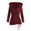 Sweat à capuche à lacets de couleur unie, haut à manches longues et œillets cintré - Rouge Vineux L | US 8-10