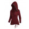 Sweat à capuche à lacets de couleur unie, haut à manches longues et œillets cintré - Rouge Vineux XL | US 12