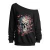 Gothic Sweatshirt Skulls Cherry Blossom Butterfly Print Skew Neck Punk Style Sweatshirt - Noir XXL | US 14