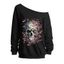 Gothic Sweatshirt Skulls Cherry Blossom Butterfly Print Skew Neck Punk Style Sweatshirt - Noir XXL | US 14