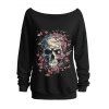 Gothic Sweatshirt Skulls Cherry Blossom Butterfly Print Skew Neck Punk Style Sweatshirt - Noir XXL | US 14