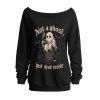 Gothic Sweatshirt Tombstone Ghost Bat Letter Graphic Print Skew Neck Punk Style Sweatshirt - Noir XXL | US 14