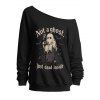 Gothic Sweatshirt Tombstone Ghost Bat Letter Graphic Print Skew Neck Punk Style Sweatshirt - Noir XXL | US 14