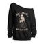 Gothic Sweatshirt Tombstone Ghost Bat Letter Graphic Print Skew Neck Punk Style Sweatshirt - Noir XXL | US 14