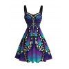 Vintage Dress Colorblock Butterfly Wing Print Ruched Bust Mini Dress - Bleu profond S | US 4