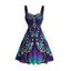 Vintage Dress Colorblock Butterfly Wing Print Ruched Bust Mini Dress - Bleu profond S | US 4