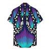 Men's Vintage Shirt Colorblock Butterfly Wing Print Button Up Shirt - Bleu profond S