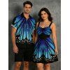 Vacation Couple Outfit Vintage Ombre Butterfly Wing Print Ruched Bust Mini Dress and Shirt Set - Bleu profond S | US 4