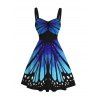 Vacation Couple Outfit Vintage Ombre Butterfly Wing Print Ruched Bust Mini Dress and Shirt Set - Bleu profond S | US 4
