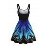 Vacation Couple Outfit Vintage Ombre Butterfly Wing Print Ruched Bust Mini Dress and Shirt Set - Bleu profond S | US 4