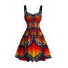 Vintage Couple Outfit Colorblock Butterfly Wing Print Ruched Bust Mini Dress and Shirt Set - Orange vif S | US 4