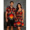 Vintage Couple Outfit Colorblock Butterfly Wing Print Ruched Bust Mini Dress and Shirt Set - Orange vif S | US 4