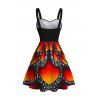 Vintage Couple Outfit Colorblock Butterfly Wing Print Ruched Bust Mini Dress and Shirt Set - Orange vif S | US 4