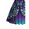 Vintage Couple Outfit Colorblock Butterfly Wing Print Ruched Bust Mini Dress and Shirt Set - Bleu profond S | US 4