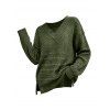 Casual Women Outfit Solid Color Hollow Out V Neck Drop Shoulder Sweater and Rivet High Waist Slit Flare Pants Set - Vert Armée S | US 4