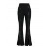 Casual Women Outfit Solid Color Hollow Out V Neck Drop Shoulder Sweater and Rivet High Waist Slit Flare Pants Set - Vert Armée S | US 4