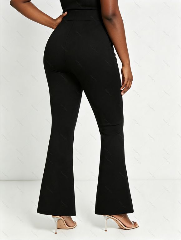 Casual Pants Rivet Solid Color High Waist Slit Flare Pants - Noir L | US 8-10