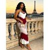 Vintage Dress Colorblock Jagged Zig Zag Print Spaghetti Strap Maxi Bodycon Dress - Rouge Vineux XXL | US 14