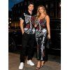 Gothic Couple Outfit Skeleton Skulls Rose Floral Print Spaghetti Strap Bodycon Dress and Shirt Set - Noir S | US 4