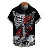 Gothic Couple Outfit Skeleton Skulls Rose Floral Print Spaghetti Strap Bodycon Dress and Shirt Set - Noir S | US 4