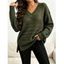 Casual Sweater Solid Color Hollow Out V Neck Drop Shoulder Knitted Top - PLANT GREEN XL | US 12