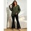 Casual Women Outfit Solid Color Hollow Out V Neck Drop Shoulder Sweater and Rivet High Waist Slit Flare Pants Set - Vert Armée S | US 4