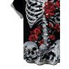 Men's Gothic Shirt Skeleton Skulls Rose Floral Print Button Up Shirt - Noir 5XL