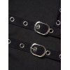 Punk Style Women Outfit Solid Color Rivet Buckle Strap Skew Neck Long Sleeve Sweatshirt and Grommet Leggings Set - Noir S | US 4