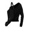 Punk Style Sweatshirt Solid Color Rivet Buckle Strap Skew Neck Long Sleeve Top - Noir XL | US 12