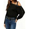 Punk Style Sweatshirt Solid Color Rivet Buckle Strap Skew Neck Long Sleeve Top - Noir XL | US 12
