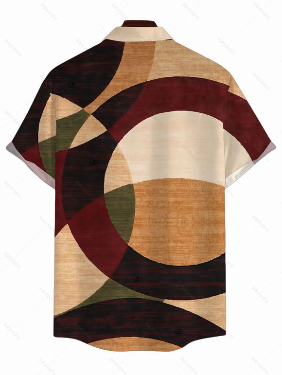 Men's Vintage Shirt Colorblock Abstract Geometric Print Button Up Shirt - marron foncé 5XL