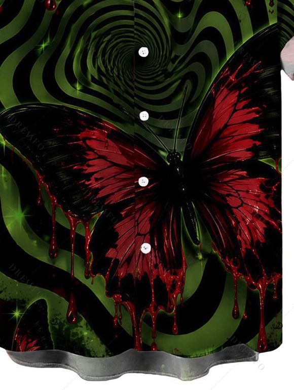 Men's Gothic Shirt Bloody Butterfly Colorblock Swirl Print Button Up Shirt - Vert profond S