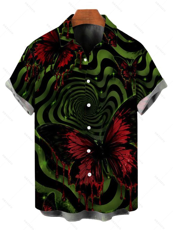 Gothic Couple Outfit Bloody Butterfly Colorblock Swirl Print Cropped Tank Top Bodycon Slit Skirt and Shirt Set - Vert profond S | US 4