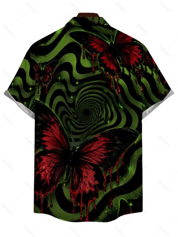 Gothic Couple Outfit Bloody Butterfly Colorblock Swirl Print Cropped Tank Top Bodycon Slit Skirt and Shirt Set - Vert profond S | US 4