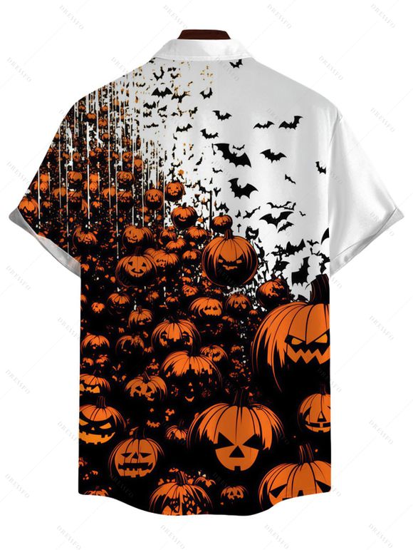 Halloween Gothic Couple Outfit Pumpkin Bats Print Cropped Tank Top Bodycon Slit Skirt and Shirt Set - Orange S | US 4