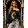 Casual Sweatshirt Leopard Print Skew Neck Pullover Sweatshirt - d'or XXL | US 14